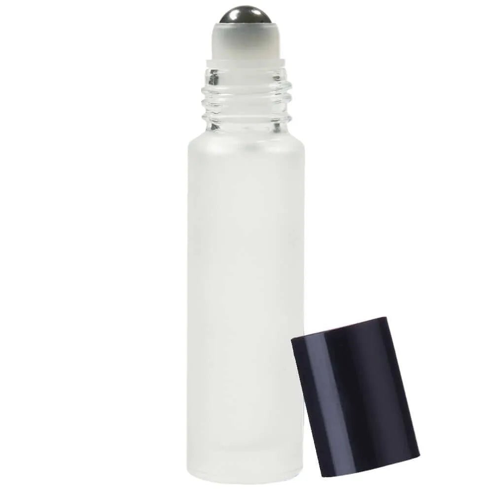 Glass Roller Bottle Frosted & Black Cap 10ml - The Fragrance Room