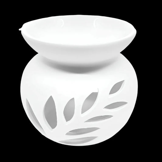 Oil Burner White Round Fern Leaf - The Fragrance Room