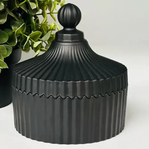 Ribbed Carousel Matt Black Candle Jar