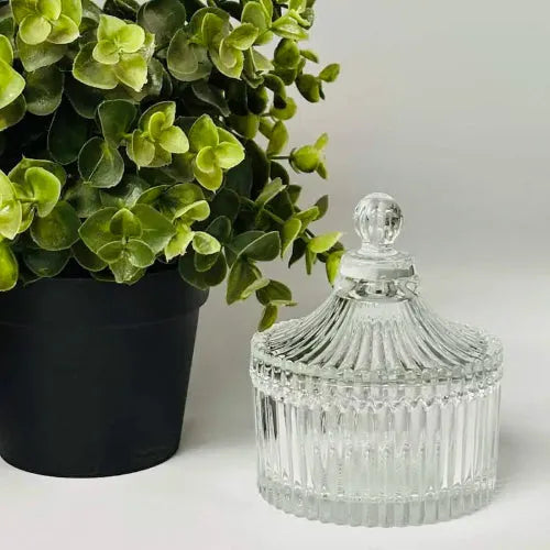Ribbed Carousel Clear Candle Jar Small