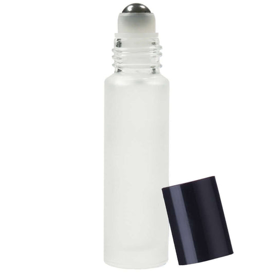 Glass Roller Bottle Frosted & Black Cap 10ml