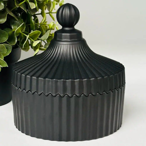 Ribbed Carousel Matt Black Candle Jar