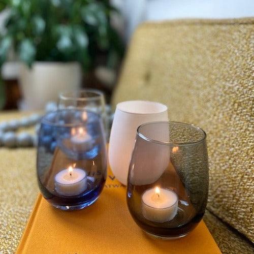 Allure Stemless Candle Glassware Smokey Blue - The Fragrance Room