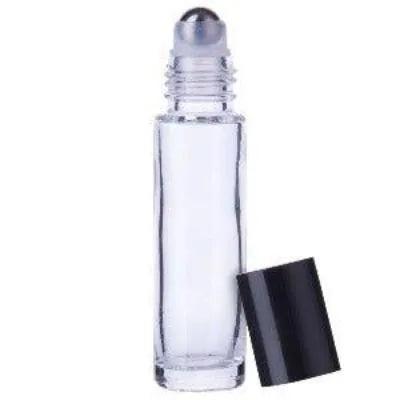 Glass Roller Bottle Clear & Black Cap 10ml - The Fragrance Room