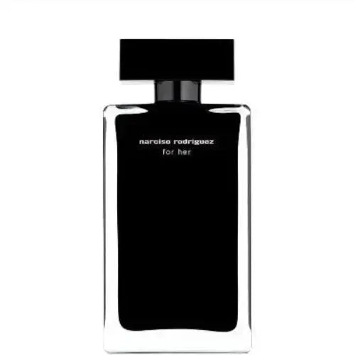 Narciso Rodriguez For Her perfume bottle, elegant black design, luxurious fragrance.