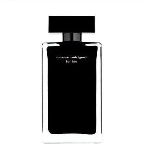 Narciso Rodriguez For Her perfume bottle, elegant black design, luxurious fragrance.