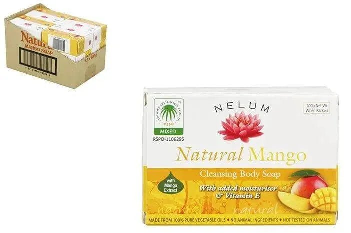 Nelum Natural Mango cleansing body soap bar with vitamin E and packaging, moisturizing vegetable oil soap for daily use