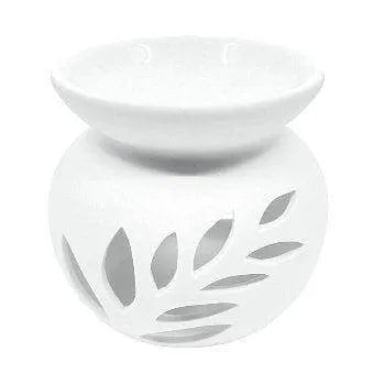 Oil Burner White Round Fern Leaf - The Fragrance Room
