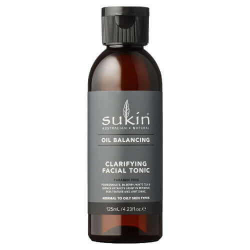 Sukin Oil Balancing Clarifying Facial Tonic 125ml for oily skin, enriched with White Tea and Quince Extracts.