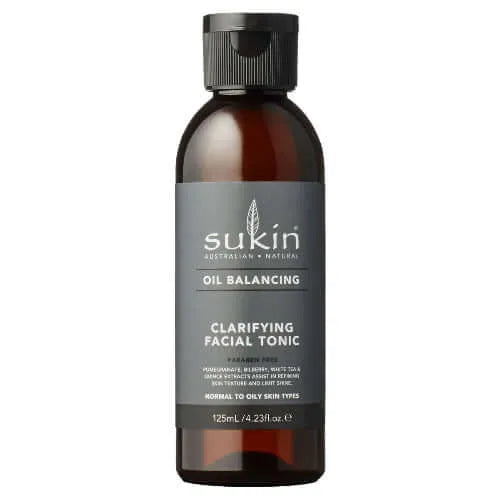 Sukin Oil Balancing Clarifying Facial Tonic 125ml for oily skin, enriched with White Tea and Quince Extracts.