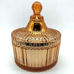 Ribbed Carousel Rose Gold Glass Jar Medium - The Fragrance Room