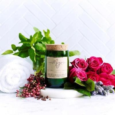 Rose, Pepper & Black Mint Reclaimed Wine Bottle Soy Candle - The Fragrance Room